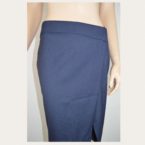 Zara Basic S Blue Pencil Skirt Side Slit Back Zip - Picture 2 of 9